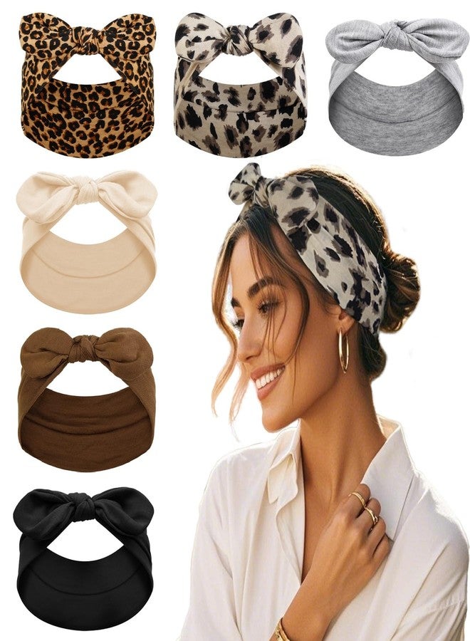 Tobeffect Bow Headbands for Women Non Slip Fall Colors: Trendy Head Bands for Women's Hair Cheetah Print - Wide Headwraps with Bows Vintage, Cute Leopard Hairbands Hair Accessories 6 Pack - Image 1